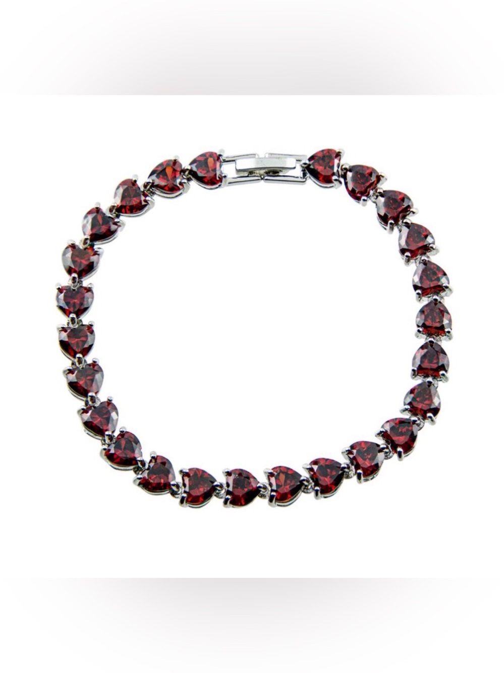 #JB032 - Skyline Collection Created Red Ruby & Silver-tone Heart Tennis Bracelet
